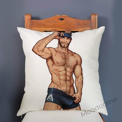 Super Sexy Hot Masculine Male Muscle Hairy Bear Man Cartoon Gay Art Soft Velvet Sofa Pillow Case Cozy Boyfriend Cushion Cover