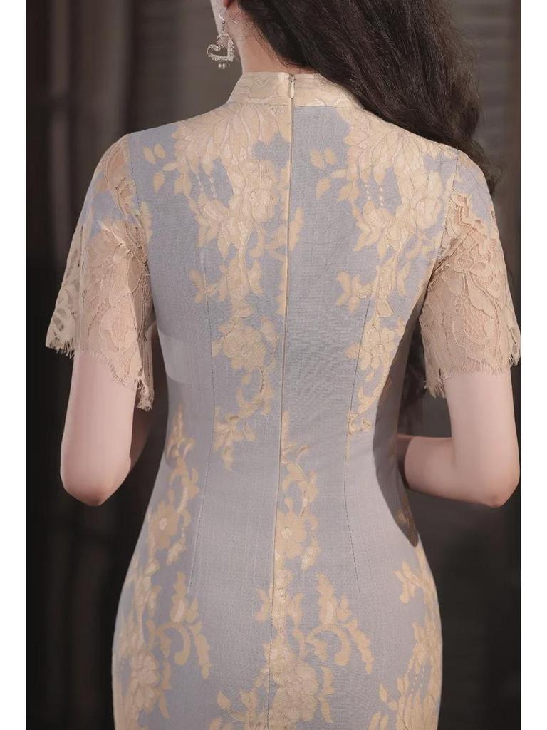 Podzimní retro cheongsam s dlouhou krajkou ve stylu Čínské republiky pro ženy - Šaty pro každodenní nošení
