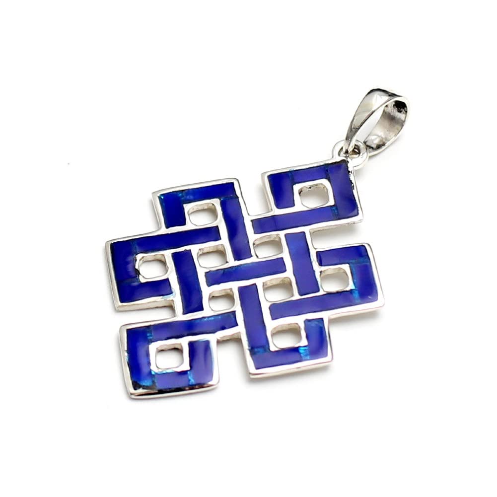 [World Accessories Carmelo] Tibetan Endless Knot Perbeu Pendant Top, Silver (Lapis Lazuli)