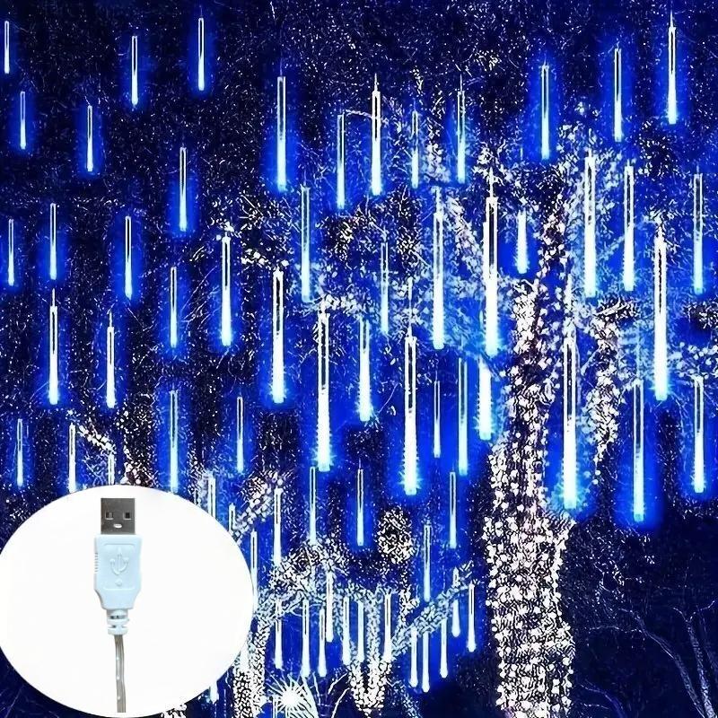 30/50cm USB Powered LED Meteor Shower Light Holiday String Light Waterproof Fairy Garden Decor Outdoor Street Garland Christmas