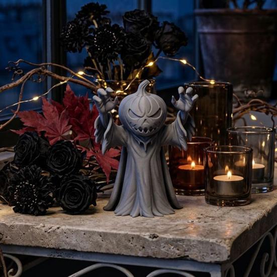 Halloween Party Table Decor 3D Printed Pumpkin Man Figurine, Spooky Zombie Statue for Windows Ornament Home Office Desk Shelf Devil Accessory