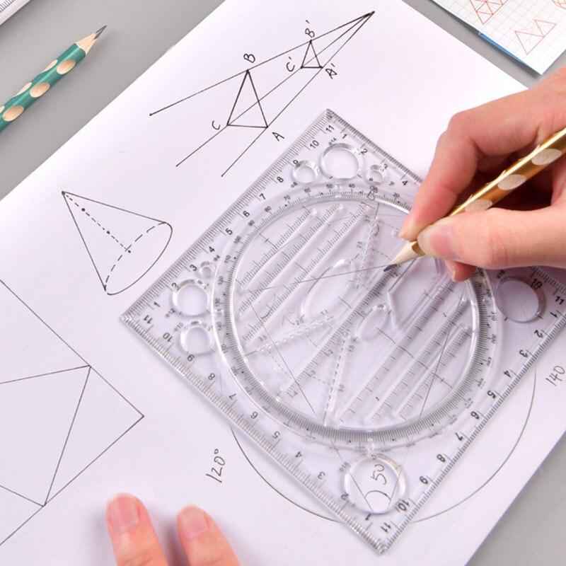 2pc  Rotatable Multifunction Drawing Template Art Design Construction Architect Stereo Geometry Circle Drafting Measuring Scale Ruler