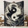1pc Black and White Dragon Yin Yang Floral Print Flannel Throw Blanket - Soft High-Definition Digital Print, All-Season Comfort