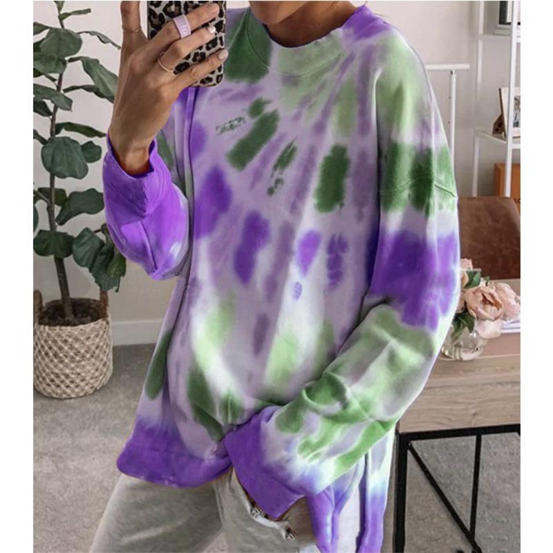Women's Tie-Dye Long Sleeve Hoodie: Autumn/Winter Loose Fit with Round Neck