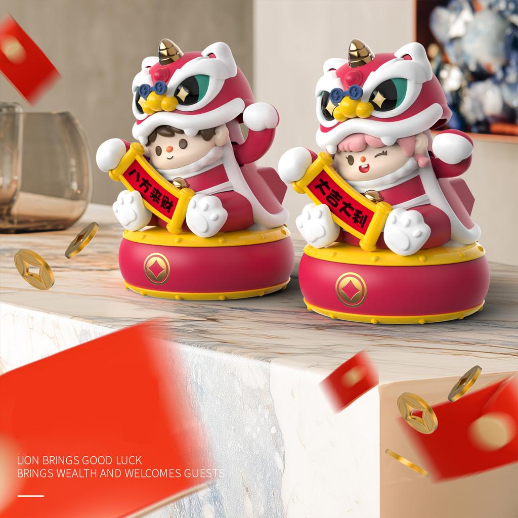 Solar Lucky Lion Figurine Chinese Cultural Home & Car Decor for Housewarming and Festivals