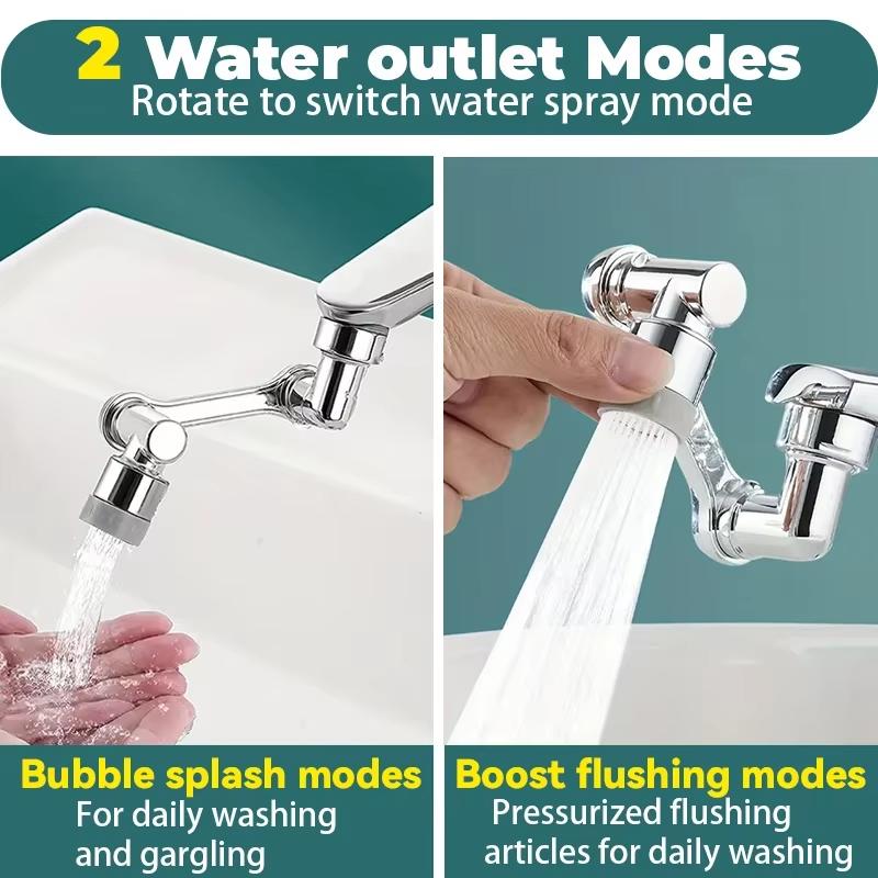 1080° Drehbarer Verlängerungs-Wasserhahnsprühkopf 2 Sprühmodi Universal Badezimmerarmatur Verlängerungsadapter Belüfter