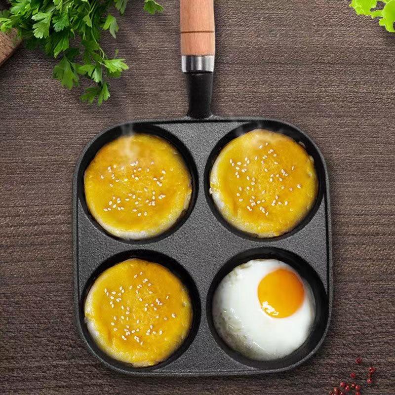 Cast Iron 4-Hole Frying Pan for Burgers, Eggs & Pancakes - Universal Induction Cooker Safe