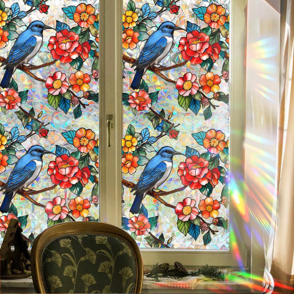 Rainbow Double-Sided Static Cling Glass Sticker - Inlaid Pattern PVC Film
