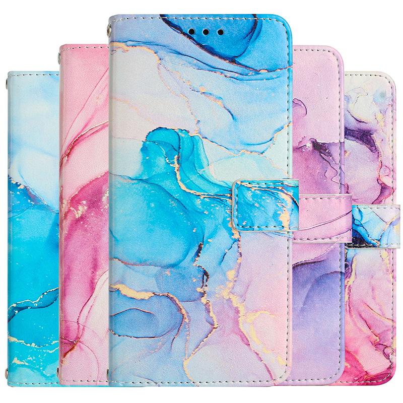 Applicable to Apple 16E mobile phone case iPhone15PROMAX mobile phone leather case flip painted marble protective case