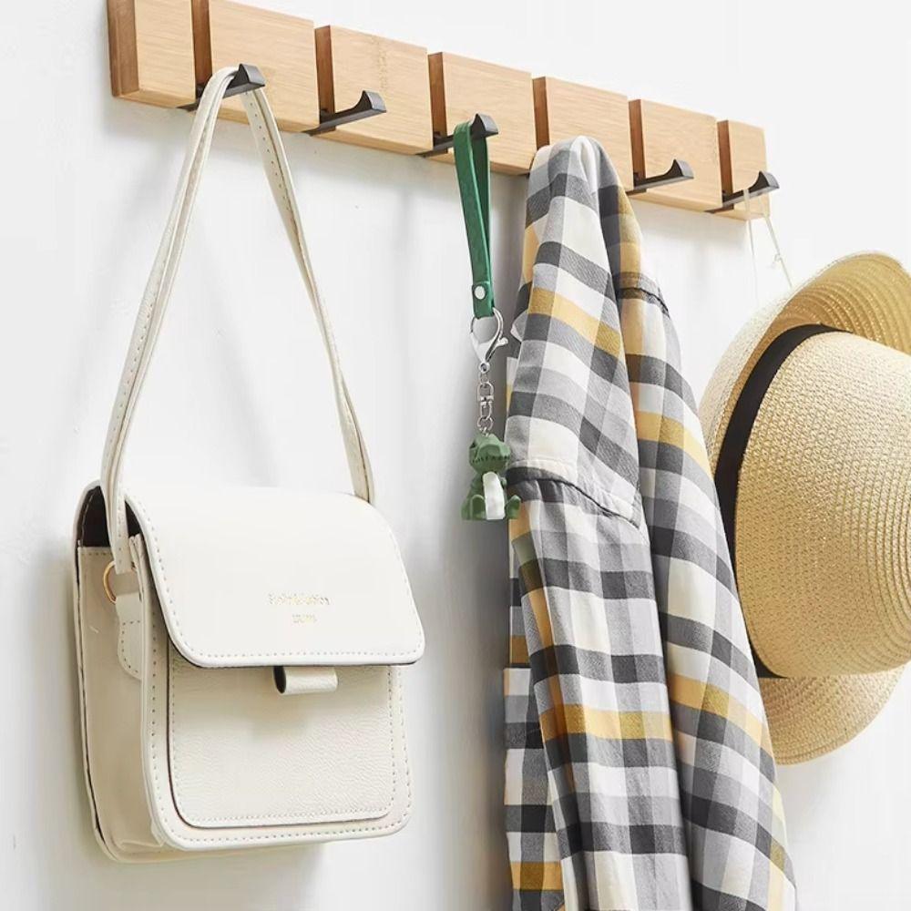3/4/5 Hooks Door Back Hook Rack Natural Bamboo Towel Rack Sundries Storage Holder  Kitchen Use