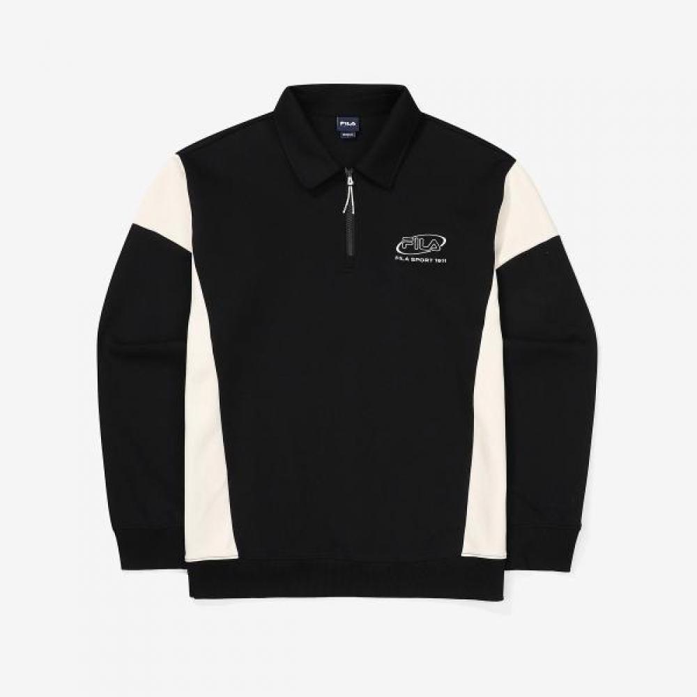 Fila Colorblock Cotton Blend Polo Half Zip Sweatshirt blacks/90