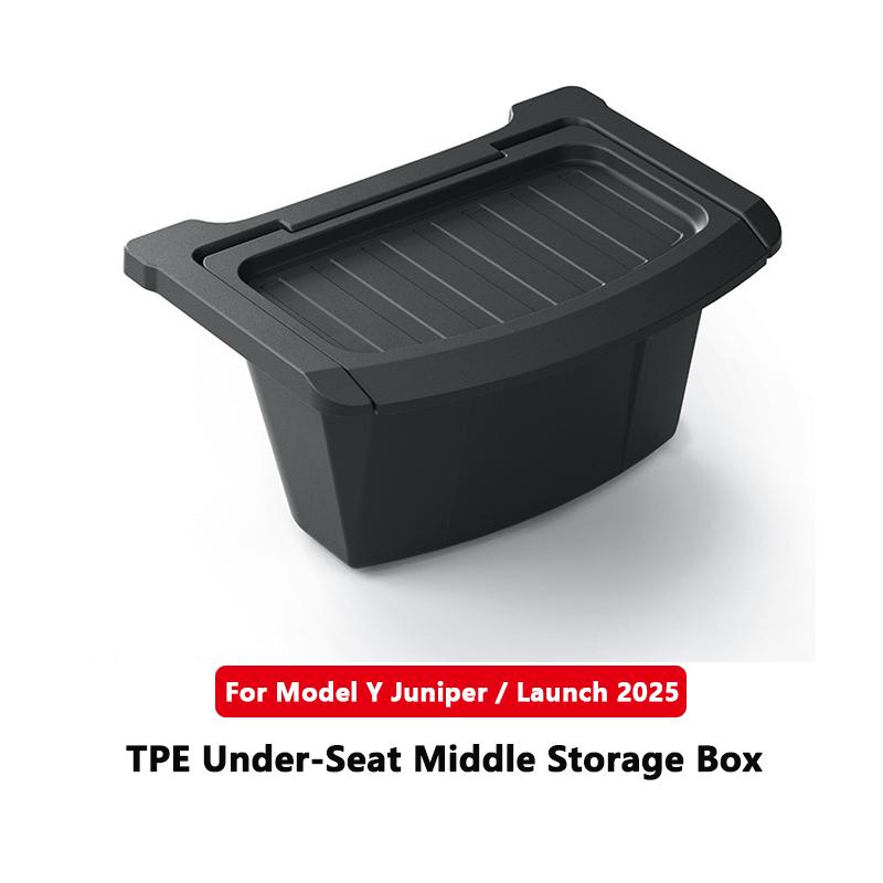 For Tesla Model Y Juniper / Launch 2025 Rear Center Console Floor Storage Box TPE Backseat Organizer Tray Interior Accessories