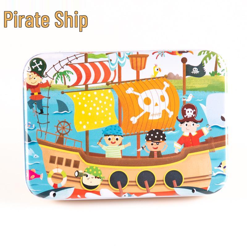 120-teiliges Holz-Cartoon-Puzzle in Blechdose für Kinder von 0-6 Jahren