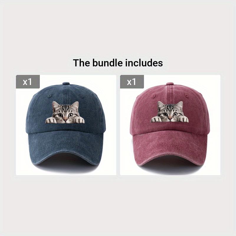 Adjustable Vintage Baseball Cap Featuring a Printed Cartoon Cat Design Perfect for Outdoor Activities Like Travel Camping And