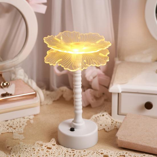 Acrylic Flower Shape LED Lamp, Decorative Cordless Table Light with Warm Light for Home, Office, Study Room, Bedside