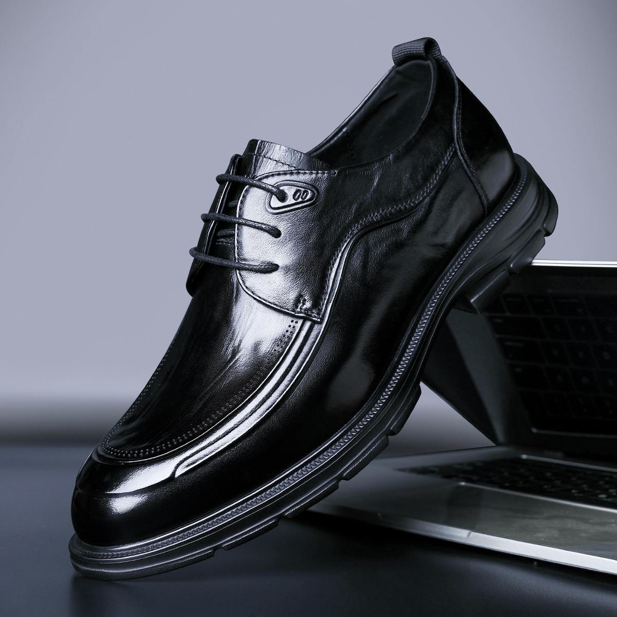 

2025 Leather Shoes Men s Dress Business British Style Derby Shoes Top Cowhide Premium Wedding Dress Leather Shoes Black 43