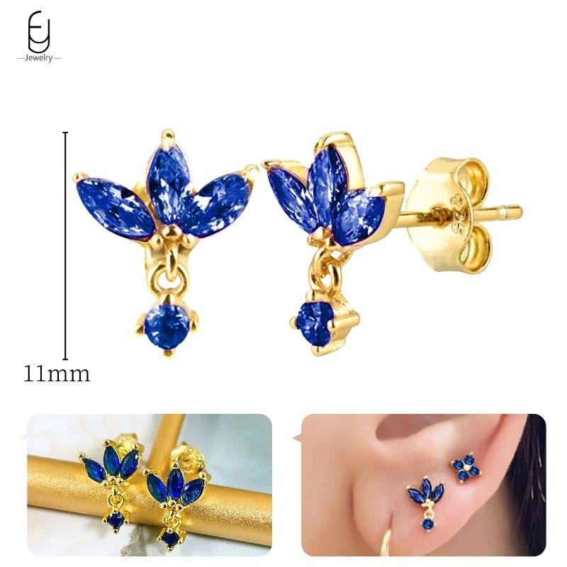 925 Silver Ear Buckles Fashion Hoop Earrings Dark Blue Crystal Pendant Gold Earrings High Women's Jewelry Luxury Gifts