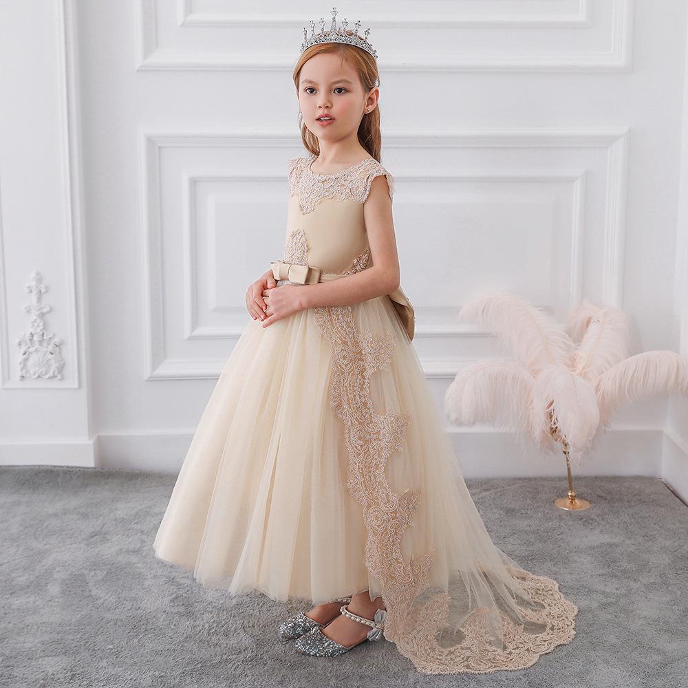 Kids' Formal Evening Dress with Train for Piano Performance or Catwalk