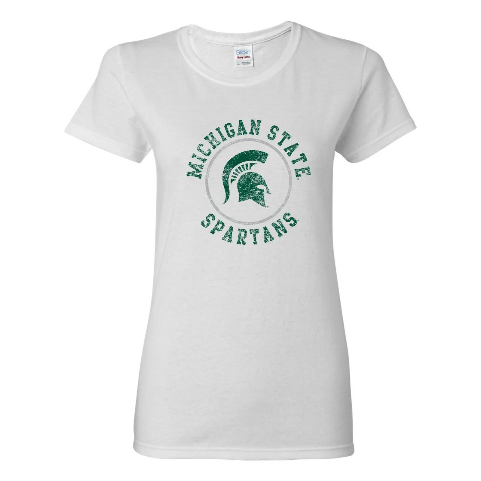 Michigan State University Spartans Distressed Circle Logo Womens T-Shirt L