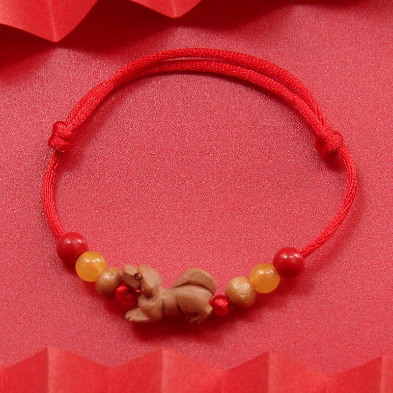 

Браслет из персикового дерева с двенадцатью знаками зодиака, Змея, Дракон, красная веревочка, для девочек и мальчиков, парный, животное года, счастливая бусина, детская плетеная вручную веревочка на руку Peach Wood-Dog (Red Rope Bracelet)