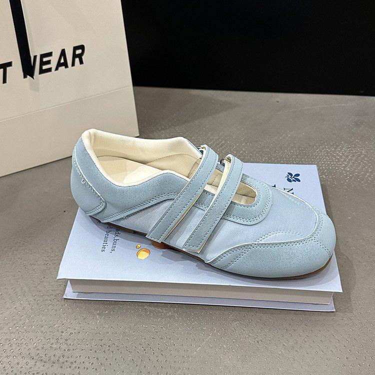 

2025 spring and summer new leather flat ballet shoes Velcro double word belt Mary Jane shoes versatile single shoes 40 небесно-голубой