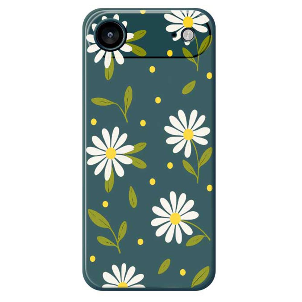 For iPhone 17 Air Case White Flowers Green Leaves Pattern Printing Straight Edge TPU Phone Back Cover