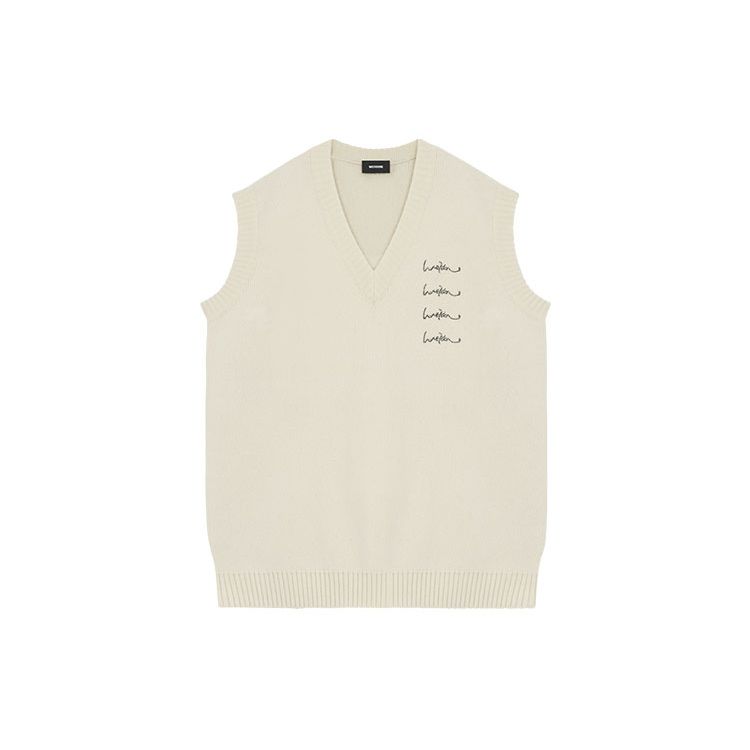 We11done Ss22 Logo Jacquard V-Neck Knitted Vest Unisex vests Off-White WD-KV1-22-648-U-IV