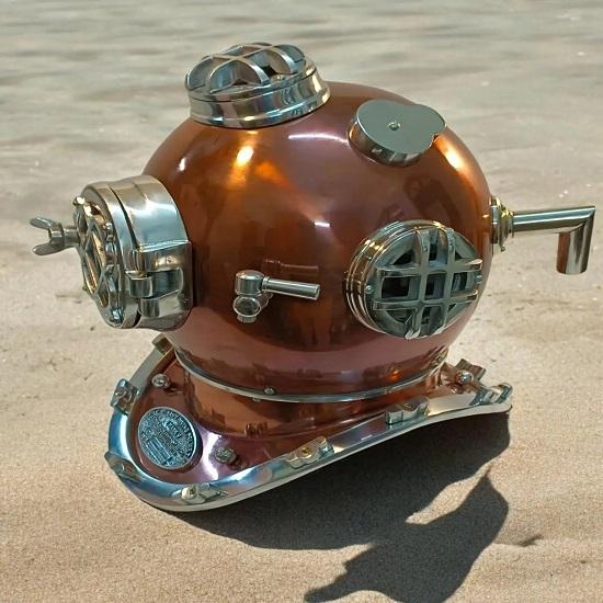 

Copper Chrome U.S. Navy Mark V Deep Sea Scuba Divers Diving Helmet: Nautical Decor
