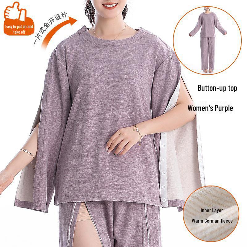 Set Pigiama e Vestaglia in Velluto Tedesco per Anziani: Abbigliamento Post-Chirurgico per Autunno e Inverno