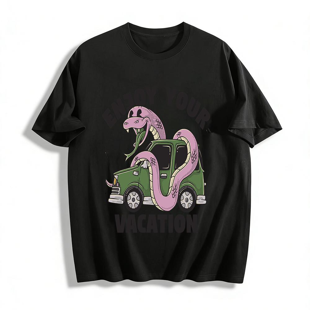 

Funny Vacation Giant Snake Print T-shirt Unisex Casual Trendy Crewneck Tee For Holiday Pure cotton T-shirt XXS