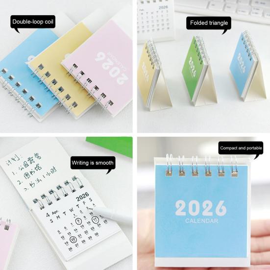 2026 Mini Desktop Calendar Cute Cartoon Desk Planner with Spiral Binding Small Planning Notebook for Office Home