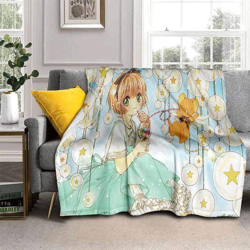 Sakura 3D Cute Card Captor Anime Cartoon Blanket,Soft Throw Blanket for Home Bedroom Bed Sofa Picnic Office Cover Blanket Kids