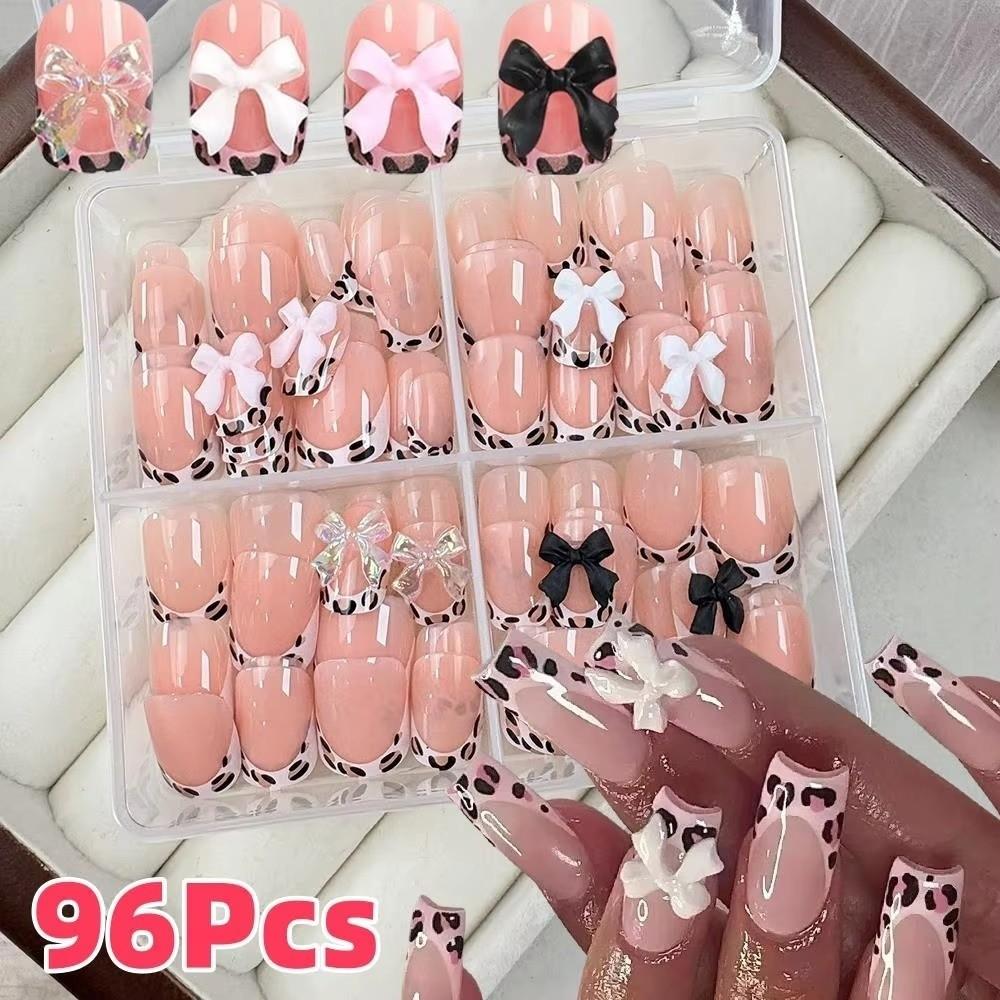 96pcs/Box Leopard Square Head Press On Nails Nail Art Finished Nail Tips  Women/Girls