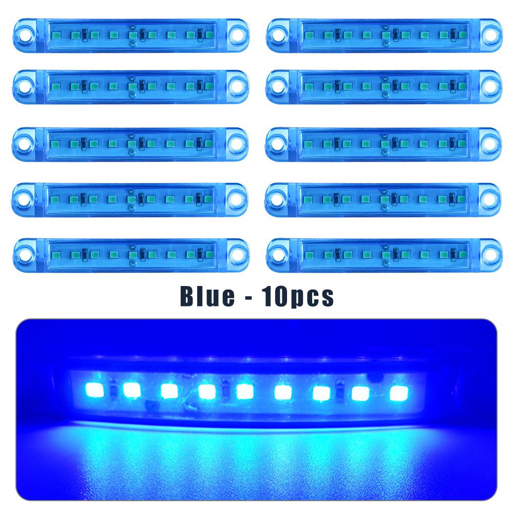 

10 шт. 12 В 24 В 9SMD светодиодный боковой габаритный фонарь, стоп-сигнал, предупреждающий задний фонарь, габаритный фонарь для прицепа, автомобиля, автобуса, грузовика, фургона, каравана синий