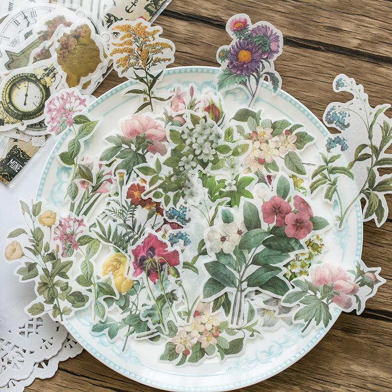 60-Piece Vintage Botanical Sticker Pack, Retro Plant Designs for Handmade Decoration & Journaling