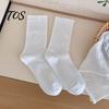 Soft Cotton Crew Socks 5 Pairs Solid Color Set, Moisture Wicking Breathable Warm for Women, Stretch Casual Mid-calf Spring Autum Comfortable Stretchy