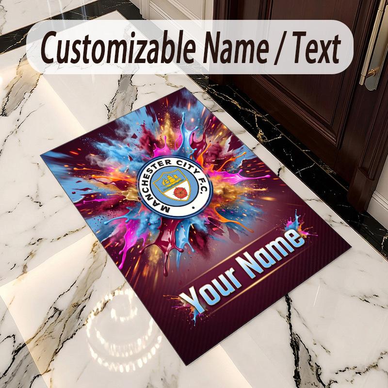 Crystal Velvet Rug Manchester City Print Custom Name Text Floor Mat Home Decor