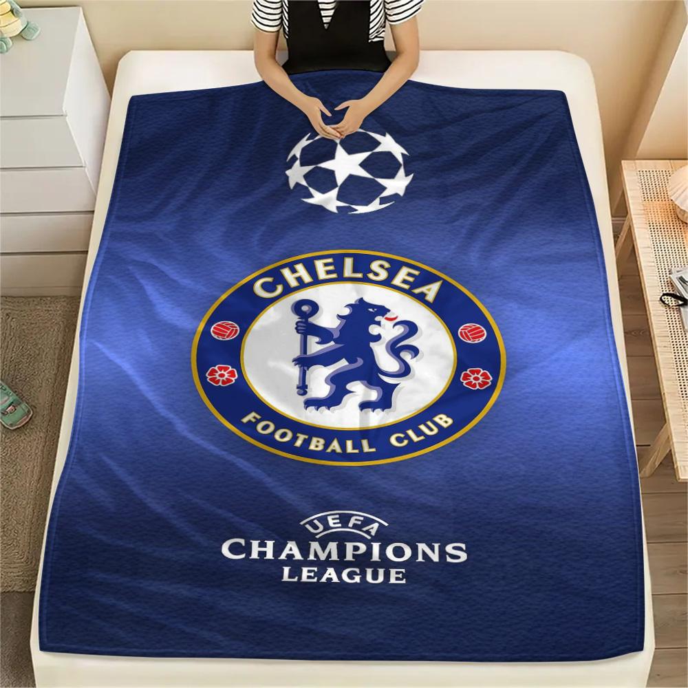 1Pc Chelsea-FC Logo Print Flannel Blanket High Quality Warm Comfortable Cover for All Seasons Perfect for Gifts Home Decor