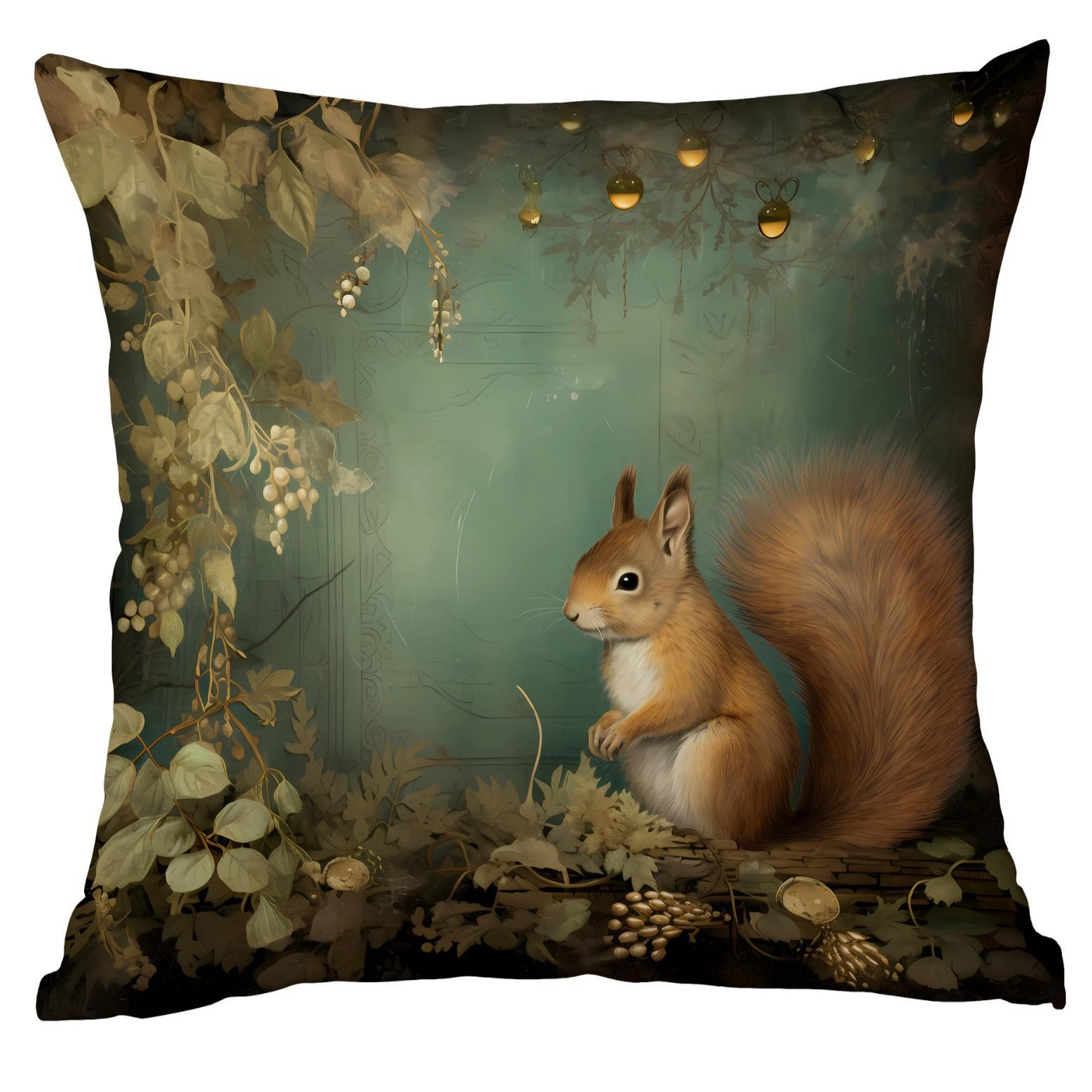 

Подушка «Ночной вид на Мечту о Новом Лесе» Милая наволочка с принтом белки и кролика Чехол для подушки 45 * 45Cm