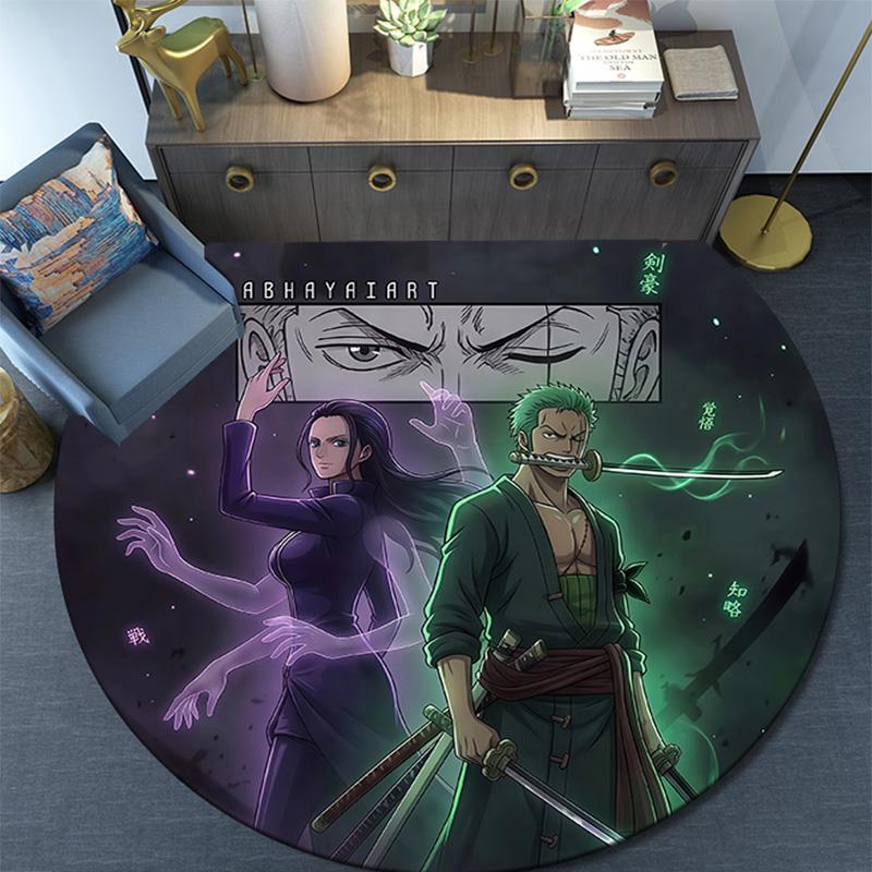 Roronoa Zoro Round Area Rug,Carpet Rug for Living Room Bedroom Sofa Playroom Decor,Non-slip Floor Mat