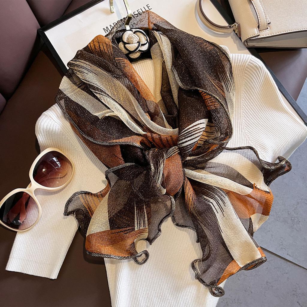 Simulation Silk Scarf Chiffon Yarn Scarf Women'S Long Ribbon Women'S Versatile Accessories Scarf High-End Versatile Silk Scarf