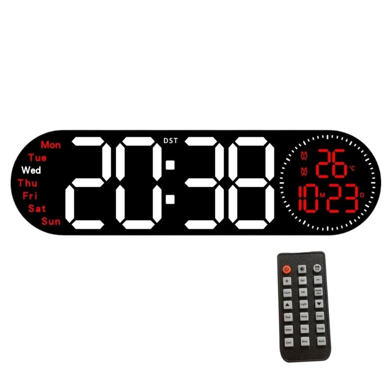 Large LED Wall Clock with Remote Control 2 Alarms Date Temperature Easy To Read Display for Home Decors Time Management