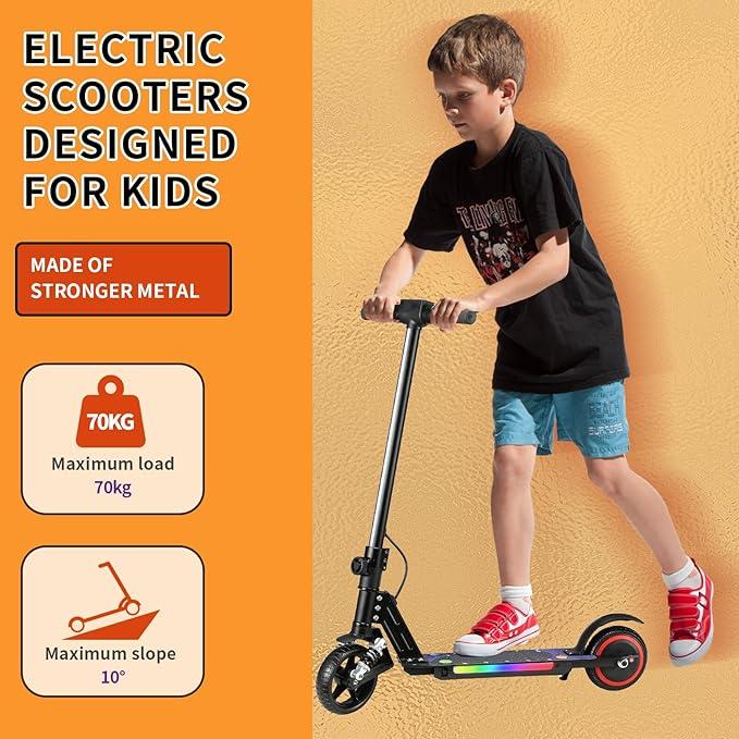 Elektrická koloběžka pro děti ve věku 6-14 let, Skládací design, 130W motor, Max. 8,7 mph, Dojezd 3-5 mil, Barevná LED světla a displej