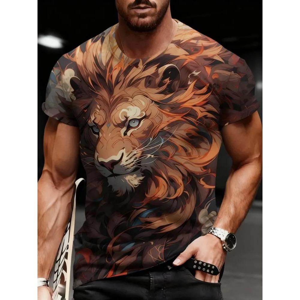 

Summer Fashionable Comfortable Breathable Casual Animal 3D Printed Color T-shirt Pattern Loose Comfortable Large Size Fashion O-neck Men s T-shirt 6XL