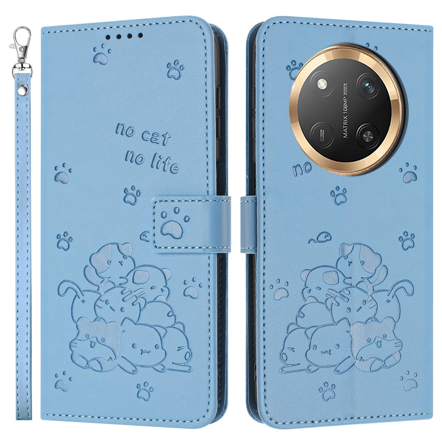 For Honor Magic7 Lite 5G/X9c 5G/X60 Pro 5G Case with Strap Cats Imprint Leather Wallet Phone Cover C
