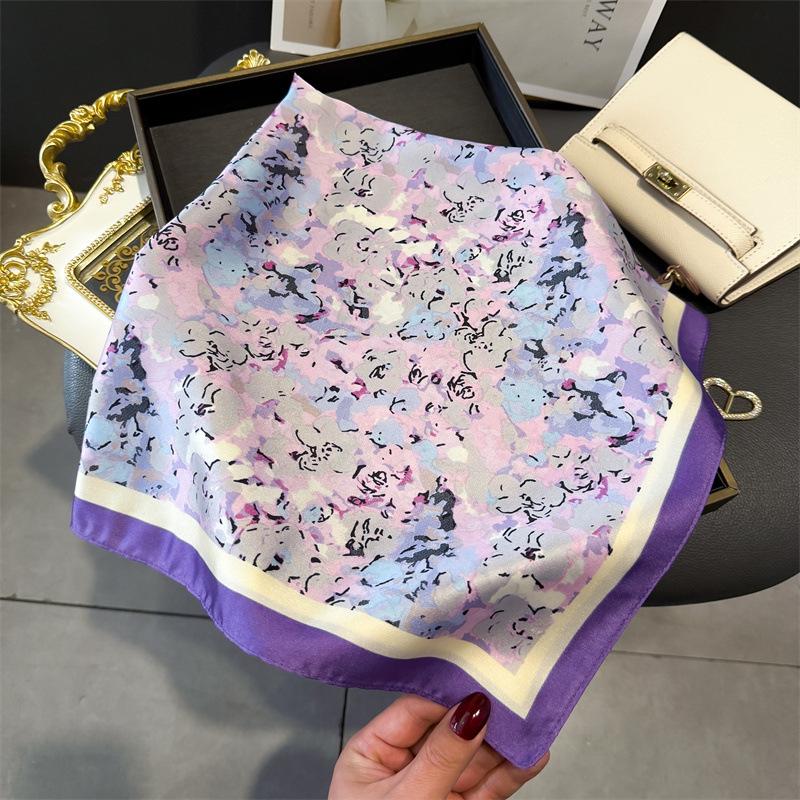New Floral Print Shawl Square Scarf for Women Soft Satin Wraps Neckerchief Female Hair Bands Ribbon Headband Bandana