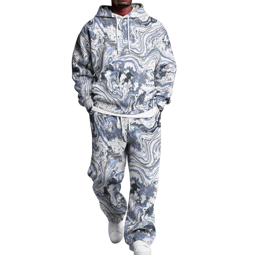 Men's Hoodie and Sweatpants Set with Elastic Waist, Casual Two Piece Outfit