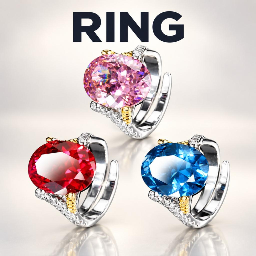 WNFU Women's Ring, Multicolor Corundum, Gold-Plated Copper
