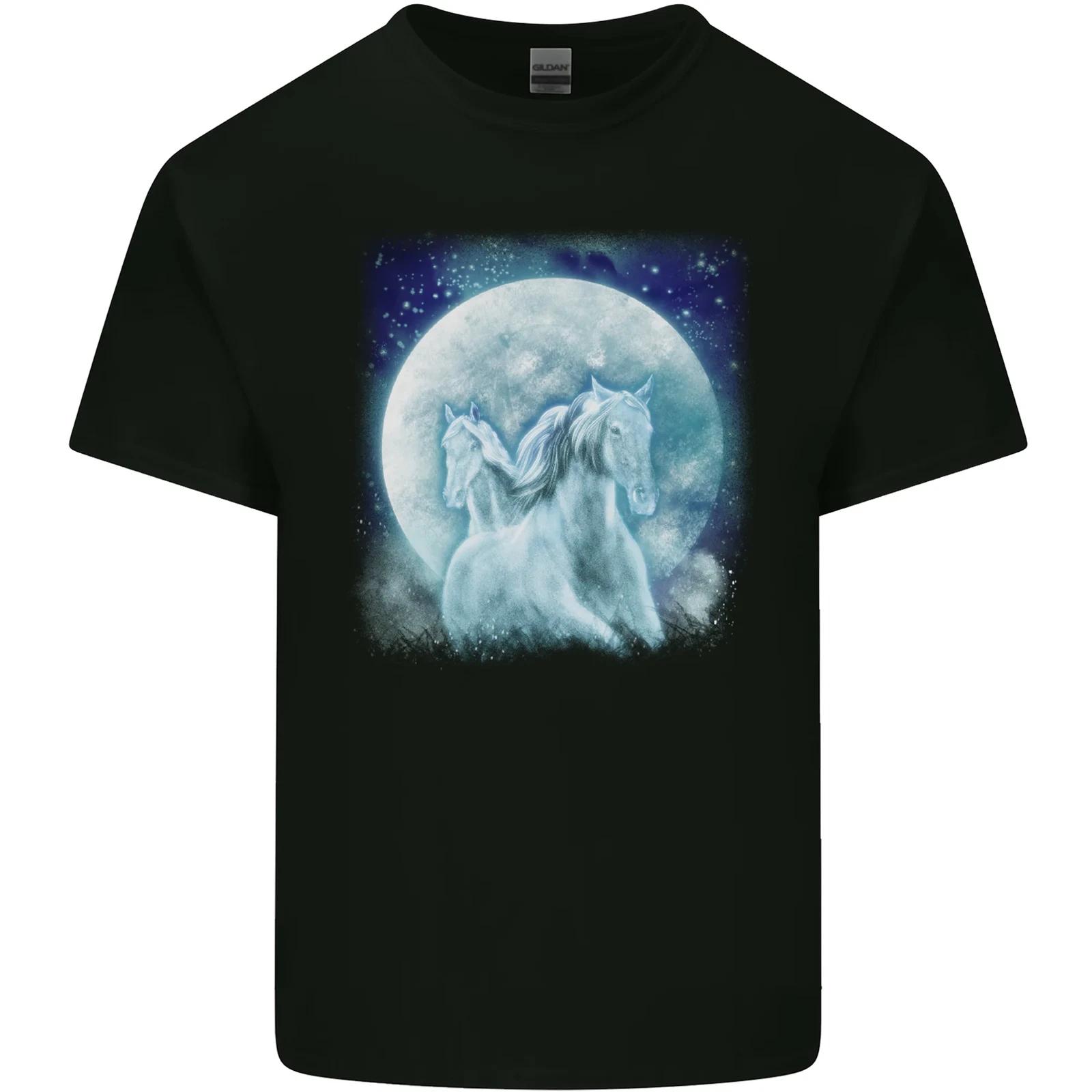 Full Moon Horse Riding Equestrian Kids T-Shirt Childrens L