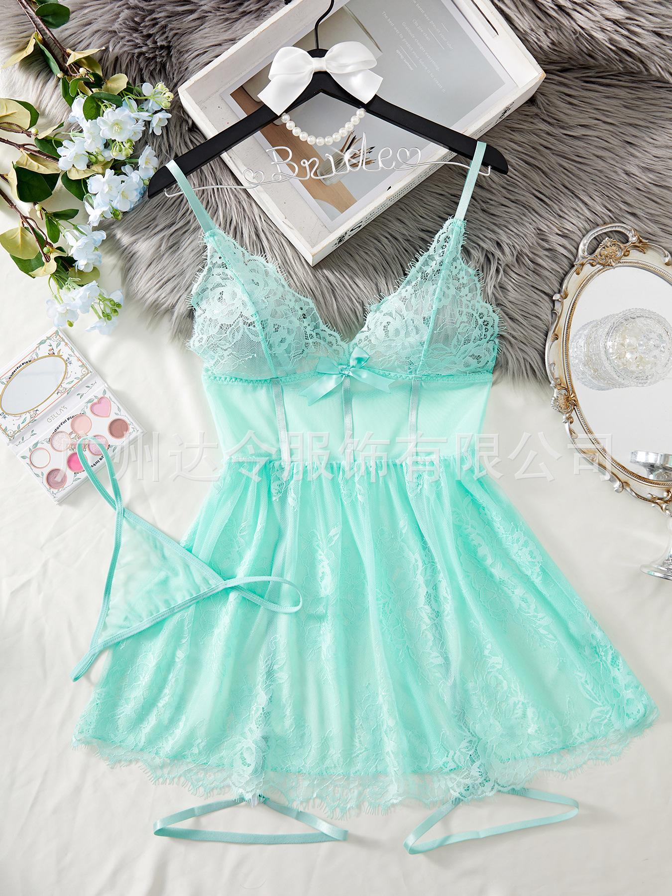 Европейская и американская соблазнительная любовная сетка сексуальная, юбка на подтяжках сексуальная ночная сорочка кружево, бант S светло-зеленый
